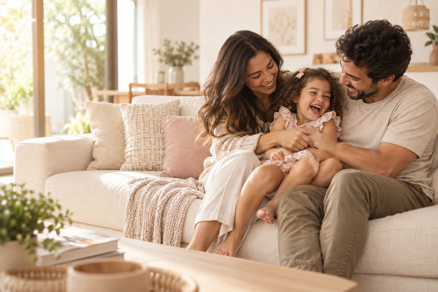 Mãe, pai e criança juntos